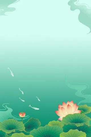清新荷花手绘背景