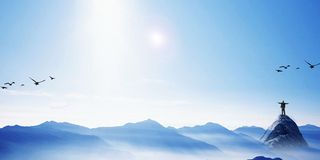 简约风格年中总结蓝色背景