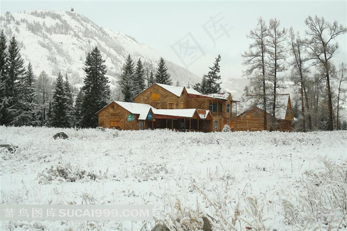 农场雪景摄影素材
