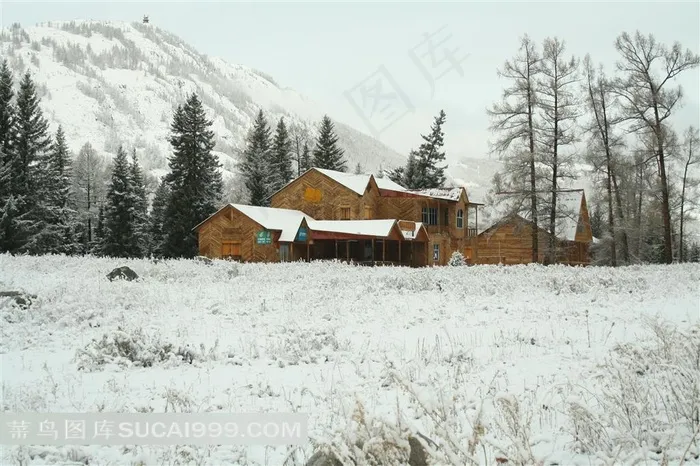 农场雪景摄影素材
