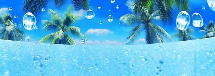 夏日椰树水珠冰爽背景(7360x2624)
