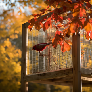 秋天笼子小鸟阳光落叶摄影图