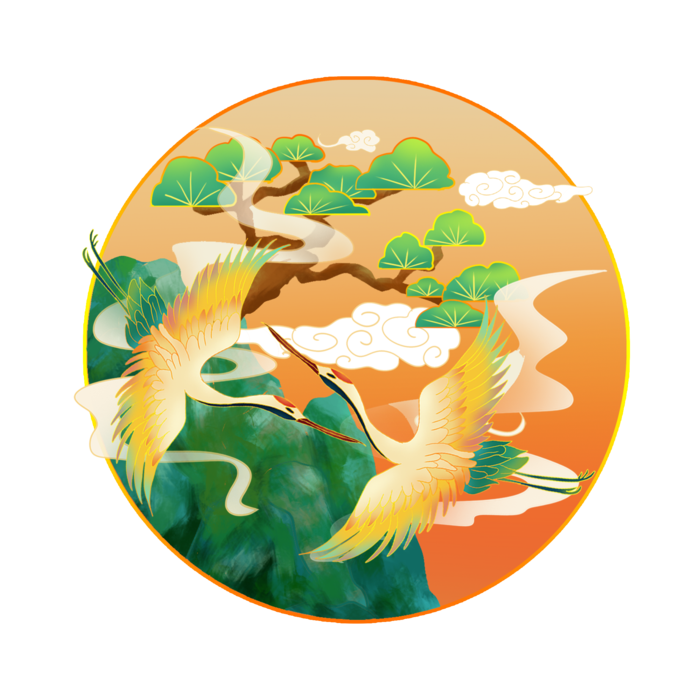 国潮仙鹤插画免扣素材设计素材