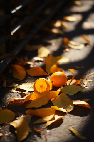 秋天落叶光影阳光摄影图