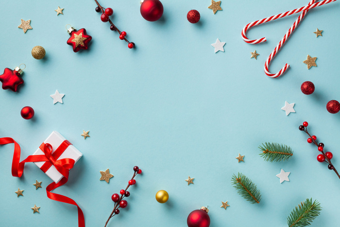 圣诞节垂直画幅场景圣诞装饰圣诞球蓝色背景(83)