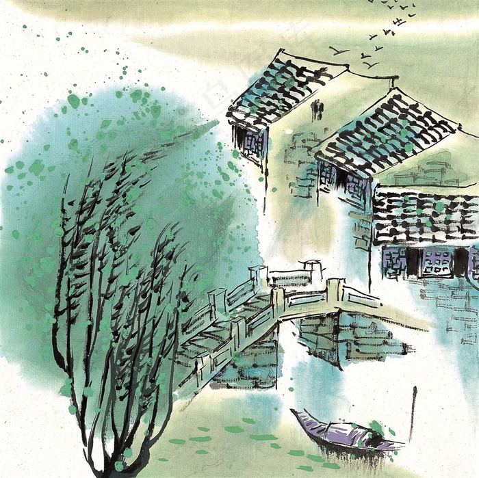 江南水乡之夏美术绘画jpg素材
