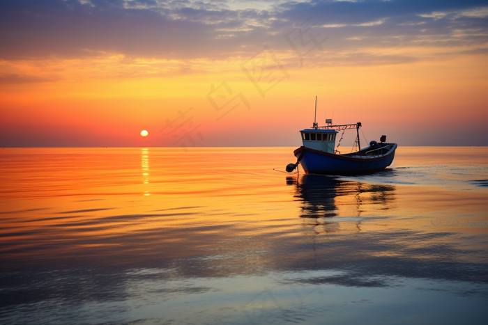 夕阳海边落日余晖摄影图