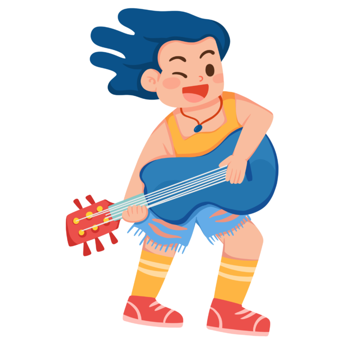 卡通手绘酷拽可爱玩乐器人物乐器培训 