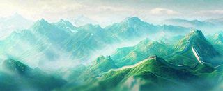 崇山峻岭高山白云中国风插画长城风景