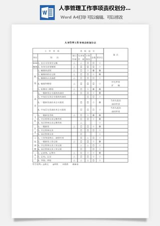 人事管理工作事项责权划分表word模板