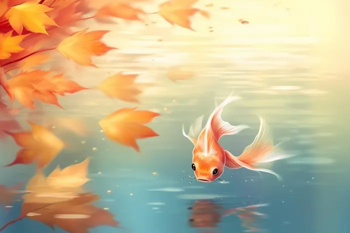 简约银杏叶金鱼简约秋叶背景(1344x896)