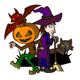卡通万圣节手绘人物女巫
