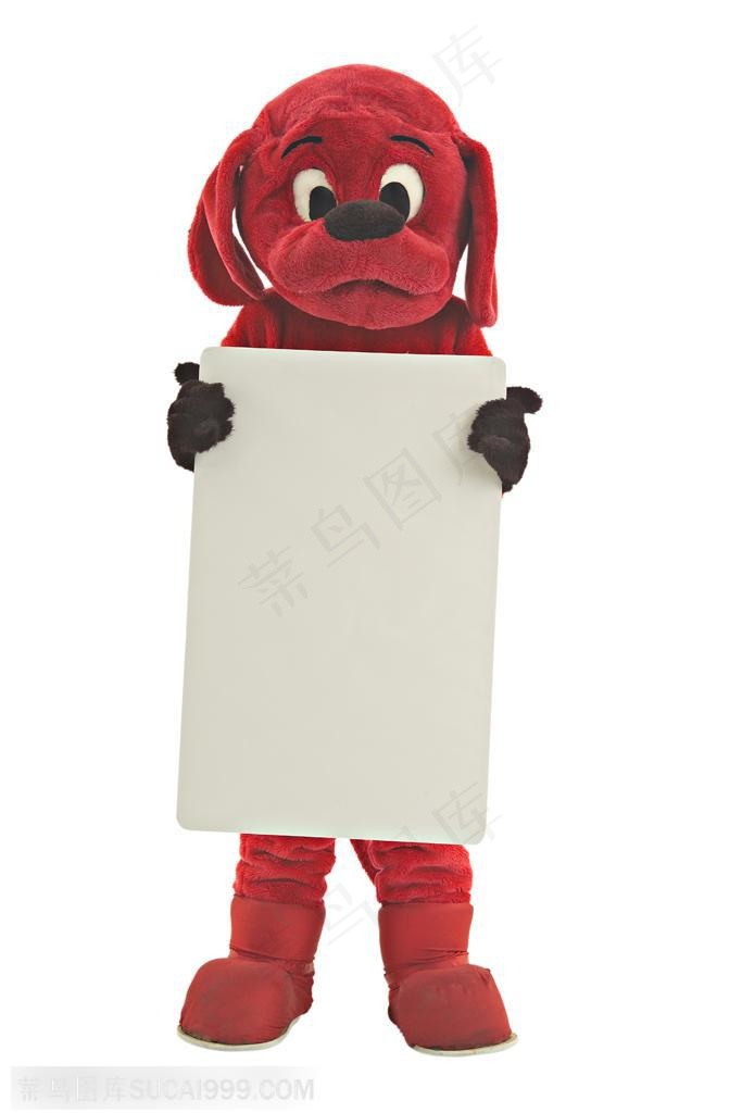 游乐园广告元素 穿着小狗木偶装的马戏团人员拿着白色提示板