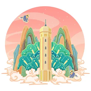 国潮风旅游建筑城市地标景区北京上海插图插画元素素材设计模板