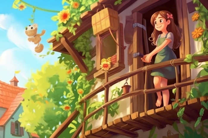 清新女孩花园玩耍背景(1344x896)