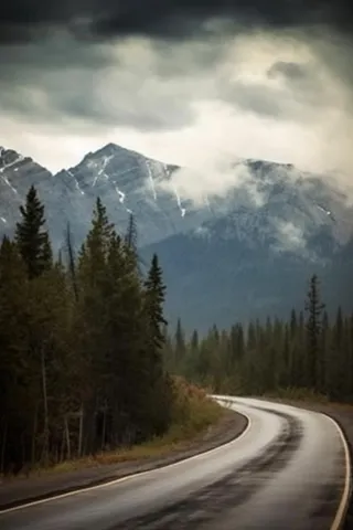 公路雪山森林背景