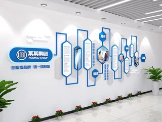 时间轴发展历程企业文化墙房地产蓝色展馆展厅文化墙