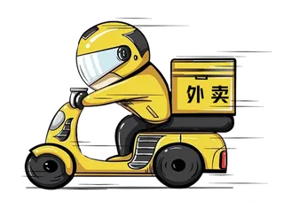 外卖小哥骑车插画