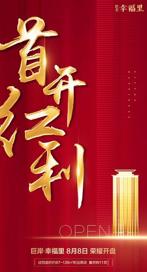 红色房地产高端大气喜庆海报展板PSD模板