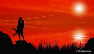 黄昏情侣浪漫剪影图片