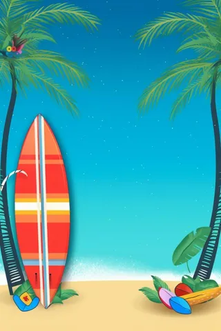 卡通蓝色清新沙滩游泳背景