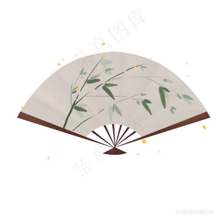 淡彩水墨绿色竹叶扇子