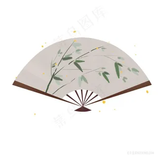 淡彩水墨绿色竹叶扇子