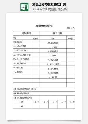 项目经费预算及拨款计划excel模板预览图