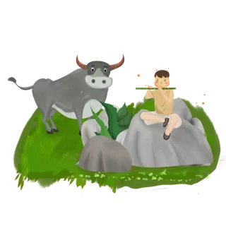 清明清明节卡通牧童吹笛