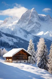 雪山风光小木屋雪景摄影图