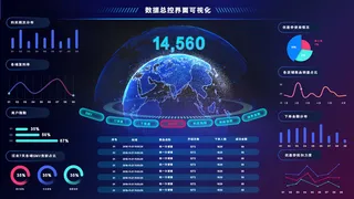 深色科技感酷炫可视化数据大屏仪表盘驾驶舱UI界面PSD模板素材