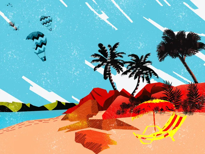 夏日沙滩山插画PSD素材psd模版下载