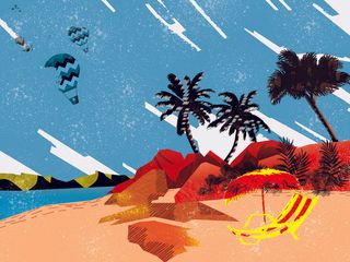 夏日沙滩山插画PSD素材