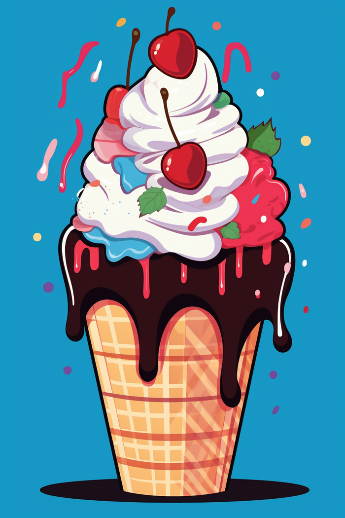 夏日冰淇淋糖果卡通插画蓝色背景(x)
