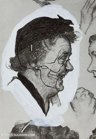 诺曼 · 洛克威尔手绘素描微笑的妇女装饰画