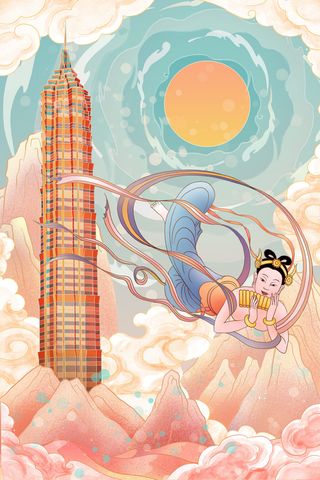 复古中国风国潮神话人物敦煌插画仙女手绘海报背景PSD设计素材