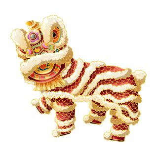 新年春节虎年元宵手绘人物舞狮卡通狮子头插画元素PSD设计素材