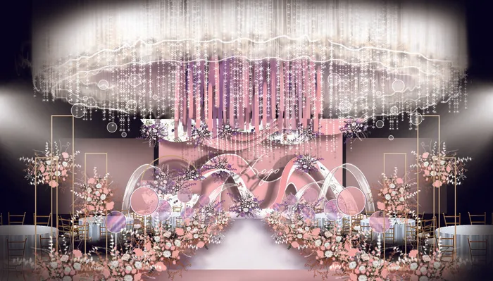 梦幻唯美粉色系城堡婚礼效果图psd模版下载