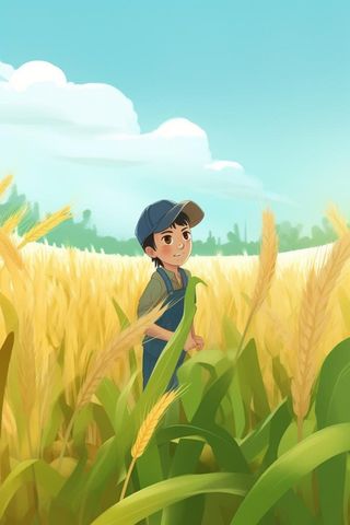 传统节气人物小麦绘图背景