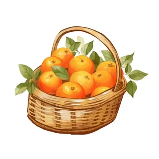 一篮橘子水果插画免抠