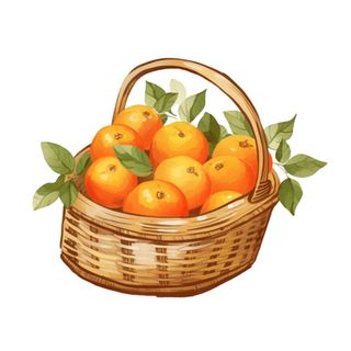 一篮橘子水果插画免抠