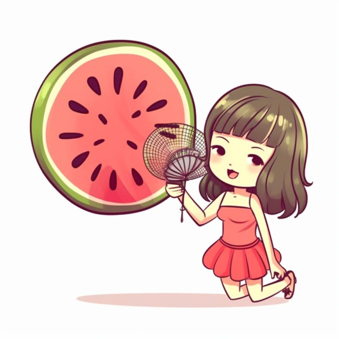 夏日女孩西瓜风扇背景