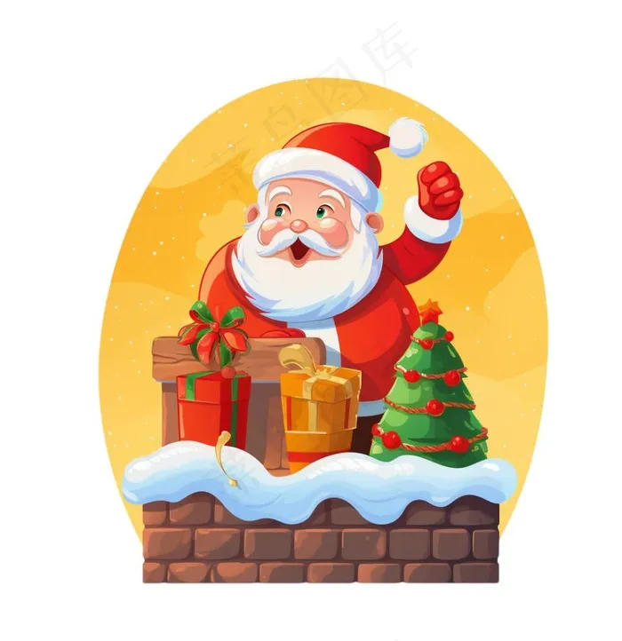 圣诞老人礼物烟囱卡通插画免抠(1024x1056)