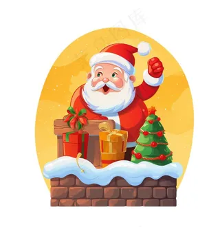 圣诞老人礼物烟囱卡通插画免抠