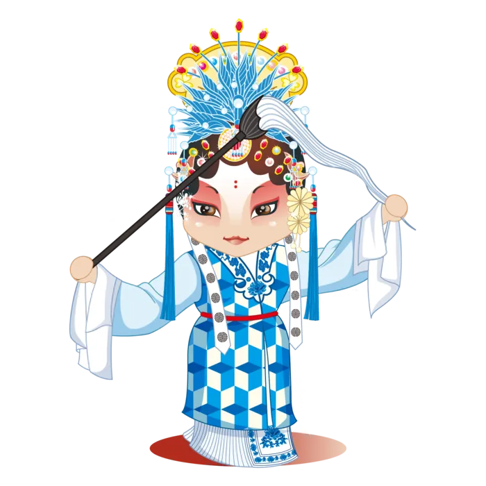 卡通京剧戏剧人物脸谱插画PNG图片 国潮中国风Q版戏剧人物PS素材