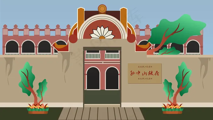 古风建筑插画ai矢量模版下载