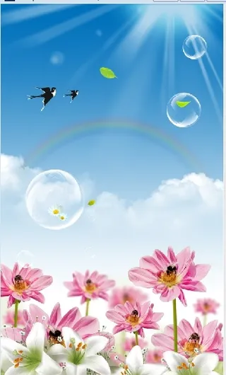 花卉燕窝蓝天背景墙