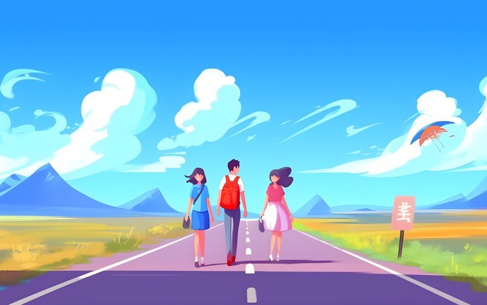 旅游青年学生天空蓝色背景