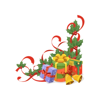 矢量圣诞节礼物铃铛彩条蝴蝶结