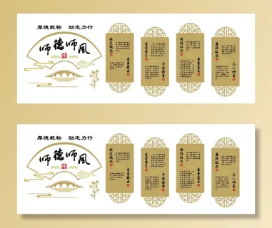 中式师德师风传统美德校园道德校园文化墙